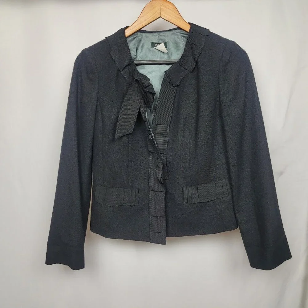 J. Crew | Crew Ruffle Neck women jacket | Evening Jacket 100% Wool size 0 - Picture 1 of 4